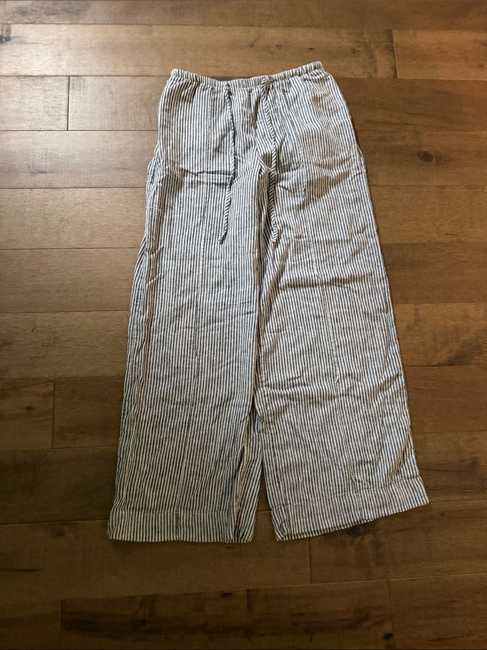 💘a new day Women's Wide-Leg Striped Drawstring Pants - Blue/White